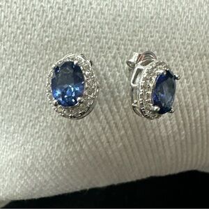 925 stamped Sterling Silver Oval Sapphire Stud Earrings by SUZY LEVIAN